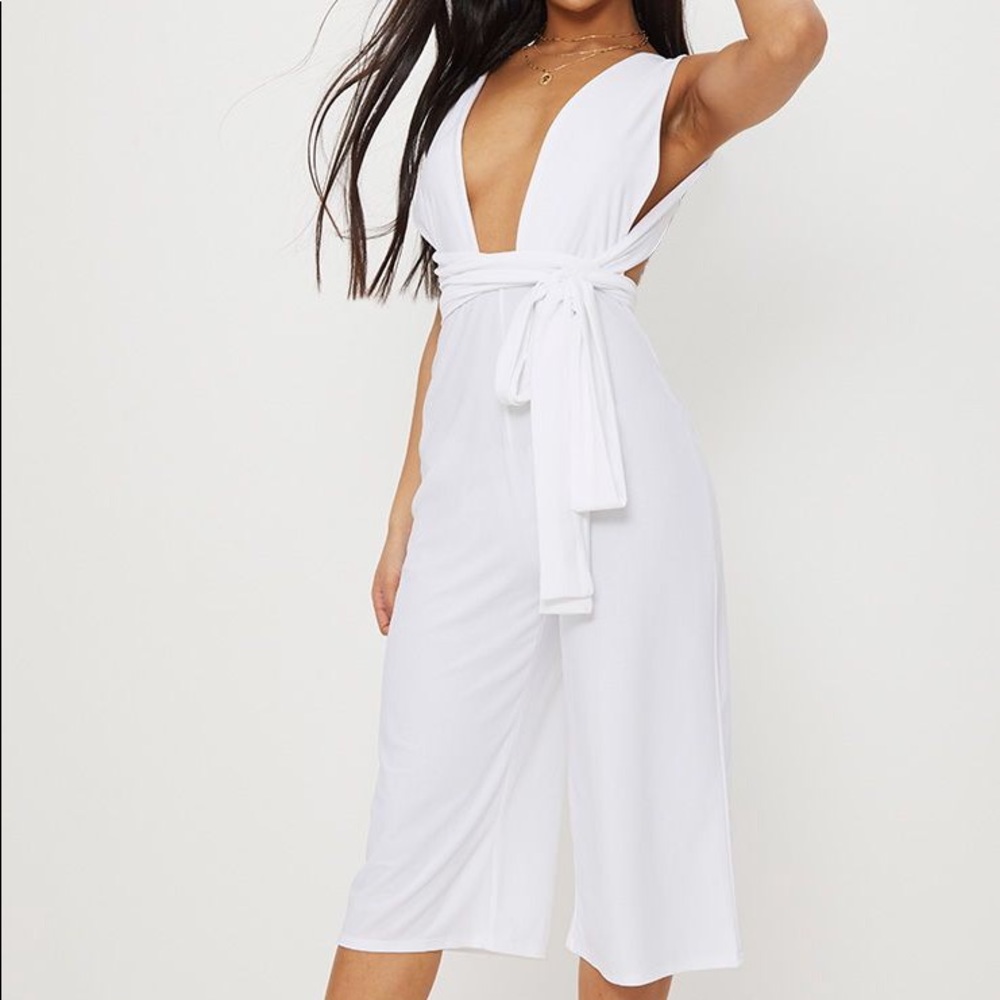 PLT White crepe multiway culotte jumpsuit